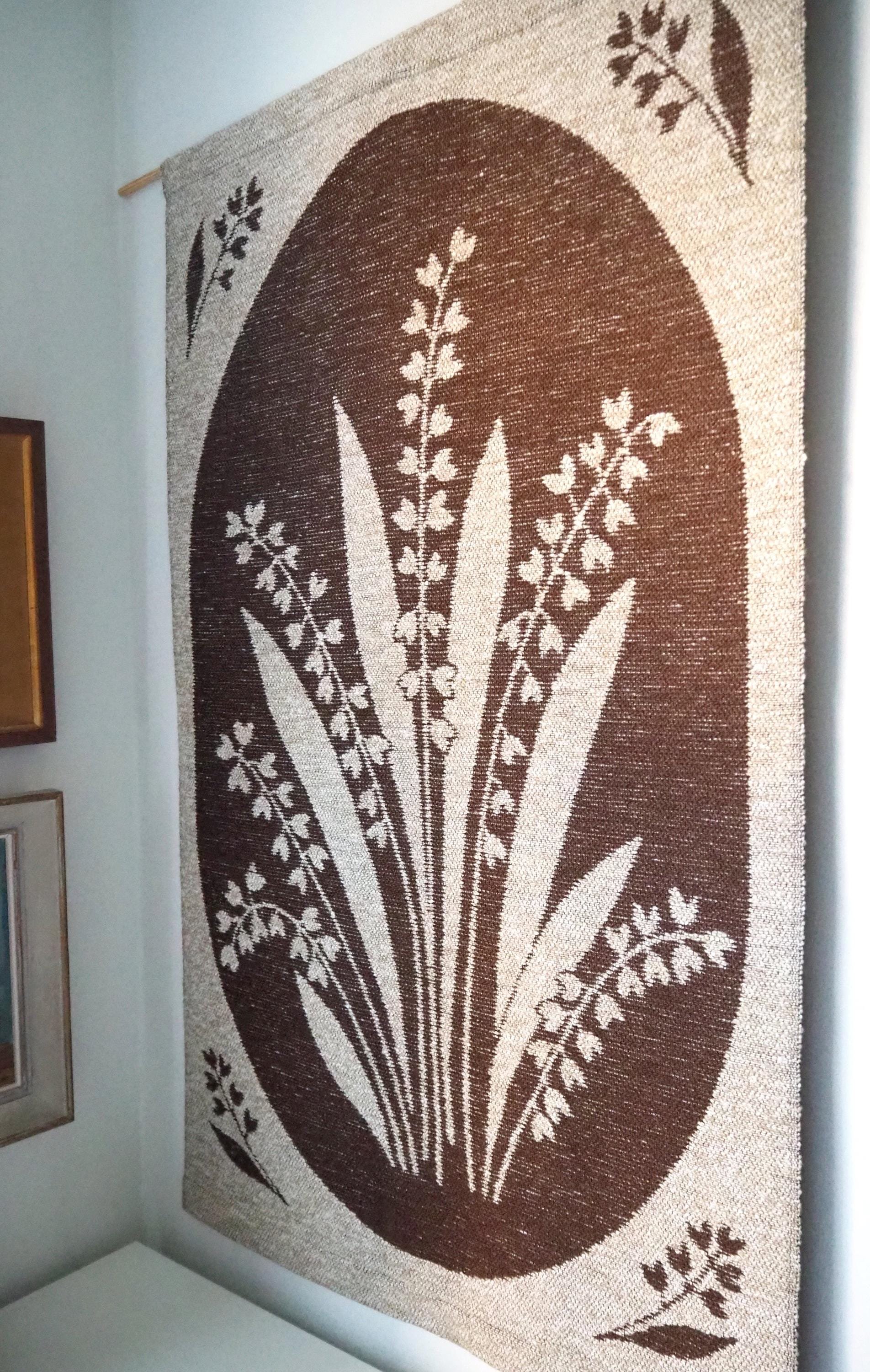 Vintage wall hanging | Lily of the Valley wall tapestry | Large wall hanging | Scandinavian woven textile | Brown wall hanging