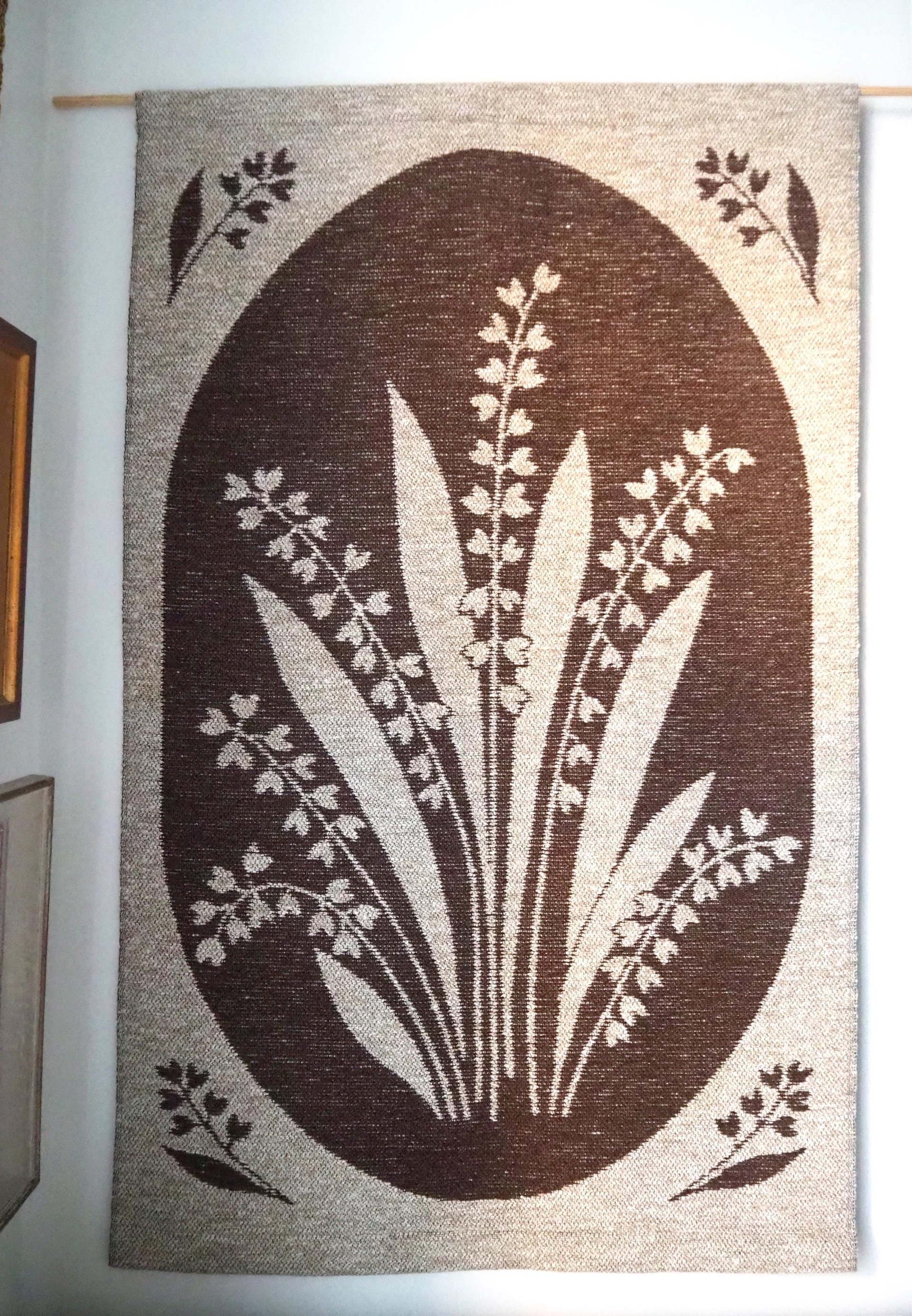 Vintage wall hanging | Lily of the Valley wall tapestry | Large wall hanging | Scandinavian woven textile | Brown wall hanging