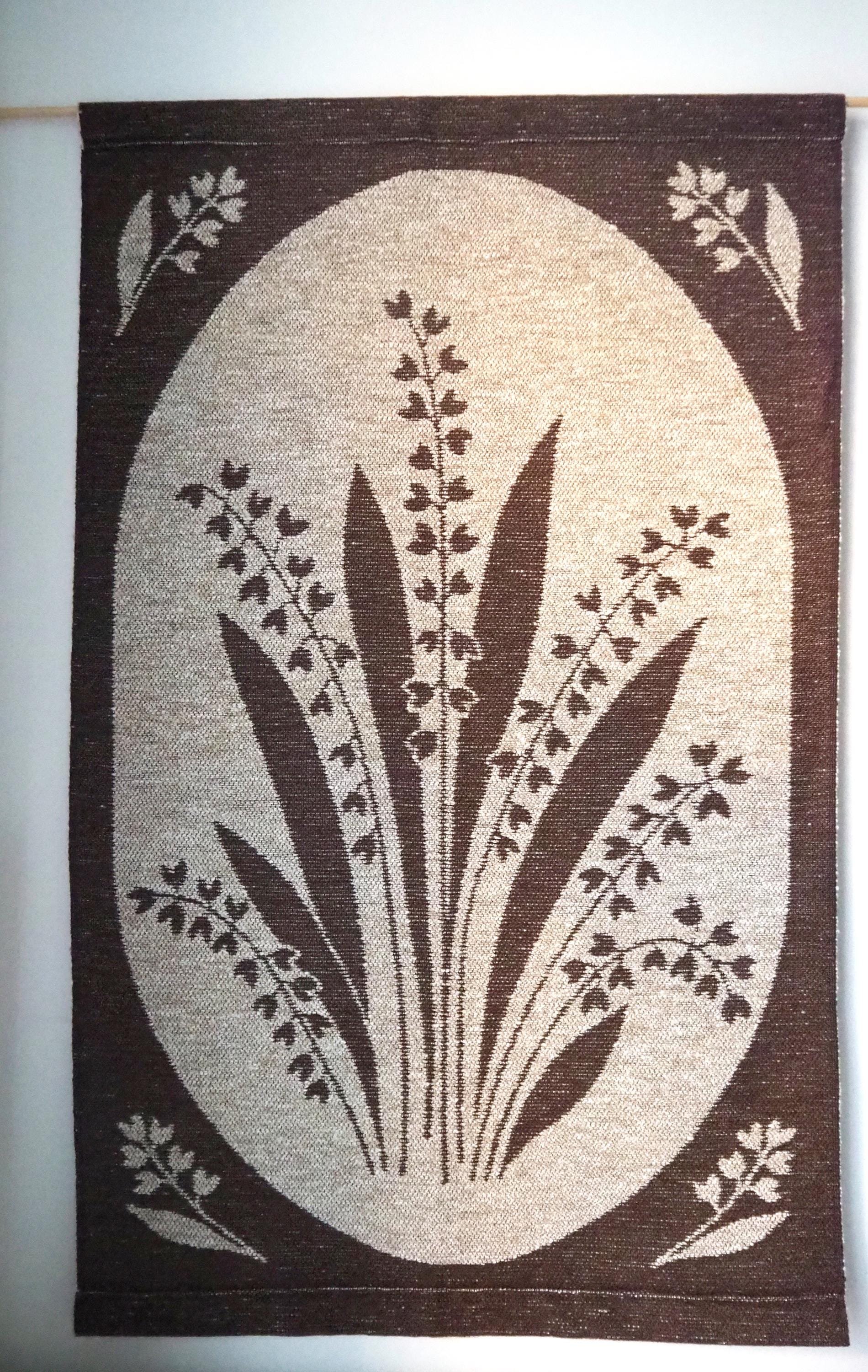 Vintage wall hanging | Lily of the Valley wall tapestry | Large wall hanging | Scandinavian woven textile | Brown wall hanging