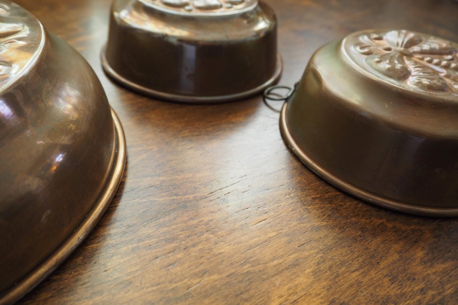 Set of three vintage copper baking molds | Vintage copper molds | Mismatched copper molds | Vintage baking molds | Vintage kitchen decor