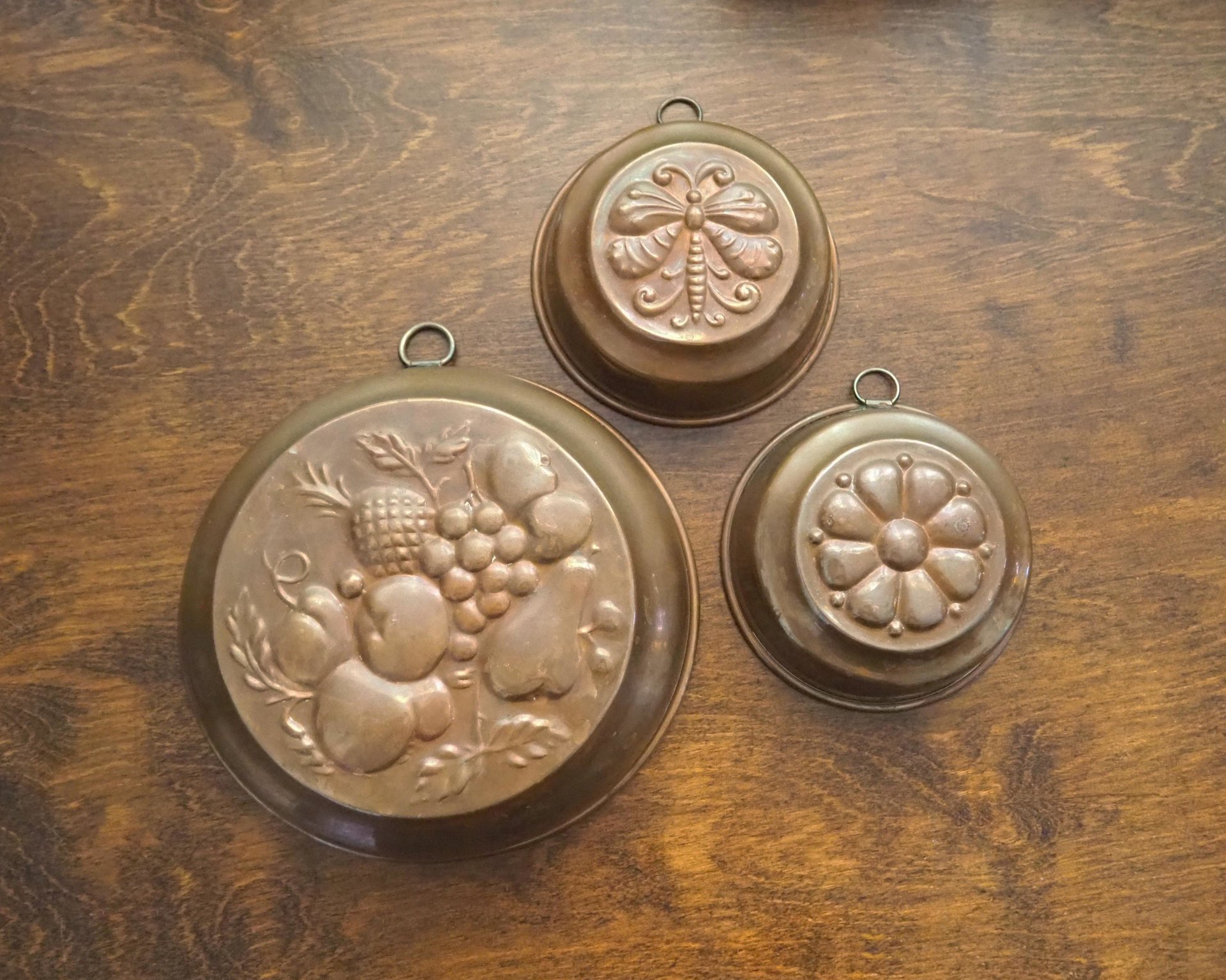 Set of three vintage copper baking molds | Vintage copper molds | Mismatched copper molds | Vintage baking molds | Vintage kitchen decor