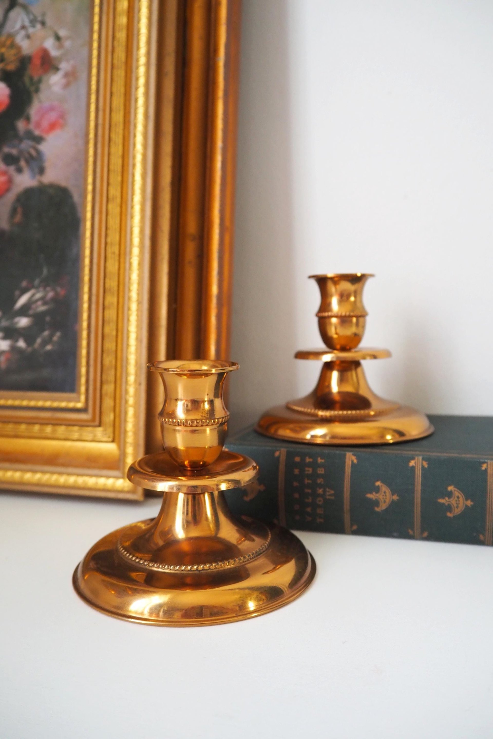 Pair of vintage candlestick holders | Gold plated candlestick holders | Simple candlestick holders | Made in Finland