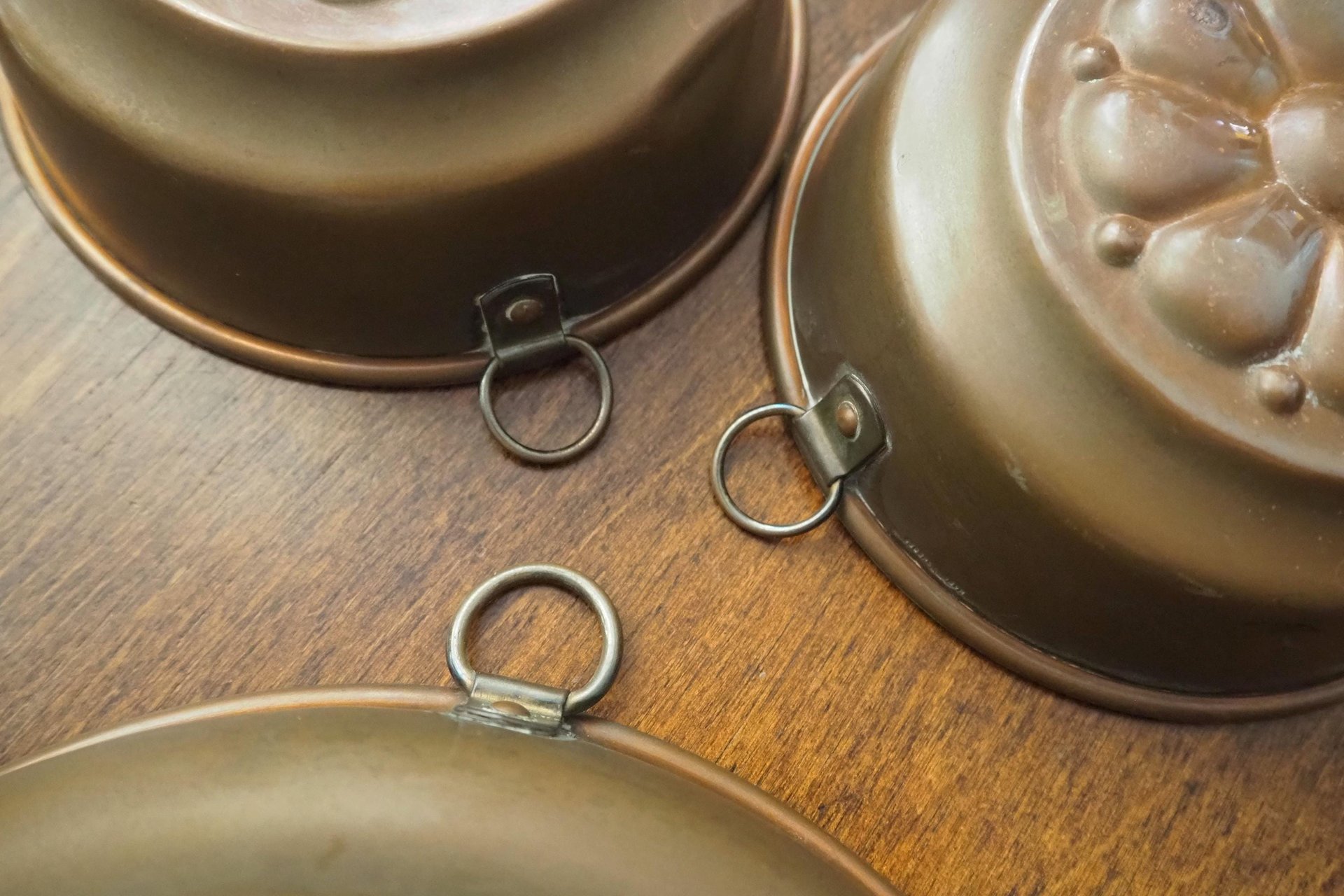 Set of three vintage copper baking molds | Vintage copper molds | Mismatched copper molds | Vintage baking molds | Vintage kitchen decor