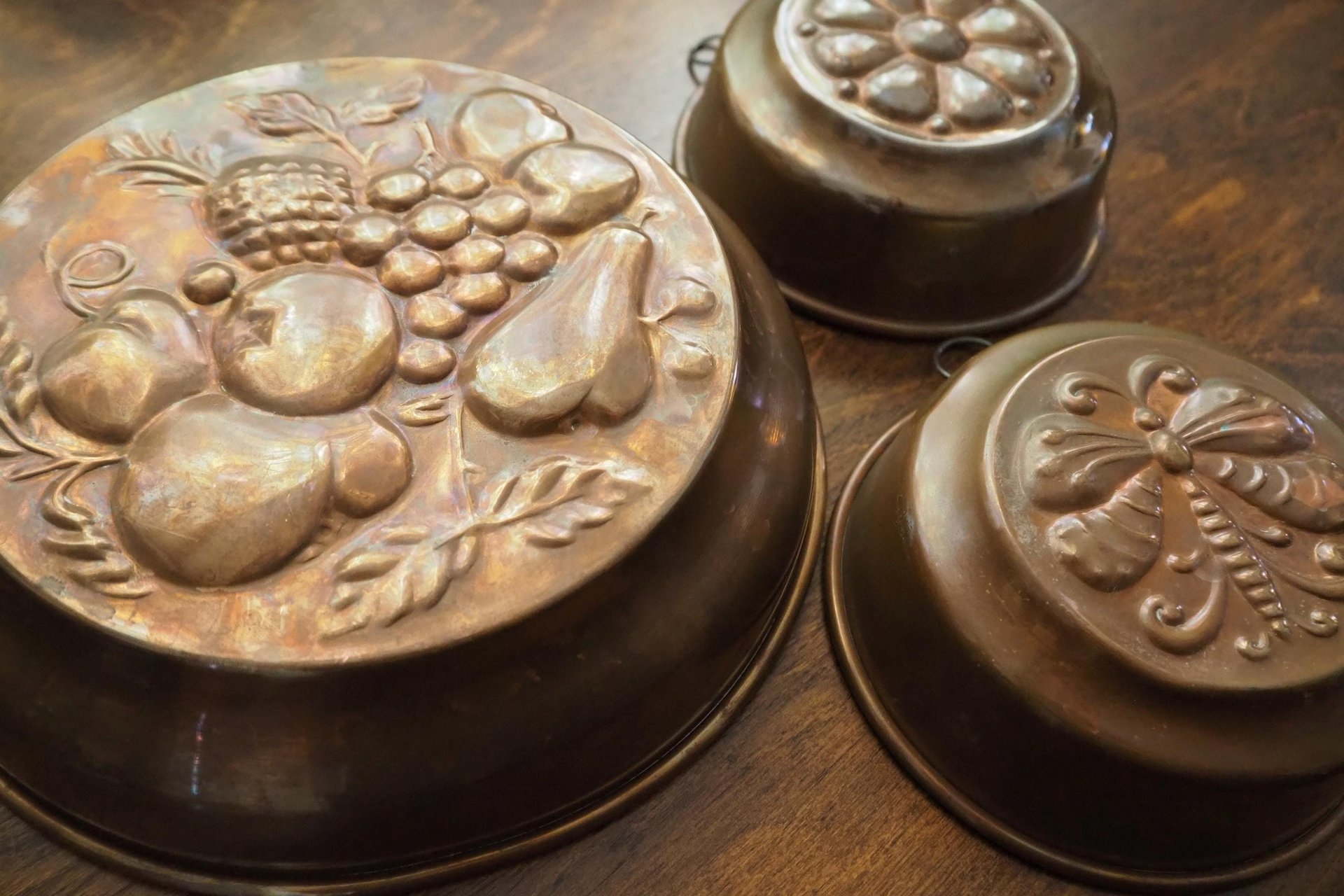 Set of three vintage copper baking molds | Vintage copper molds | Mismatched copper molds | Vintage baking molds | Vintage kitchen decor