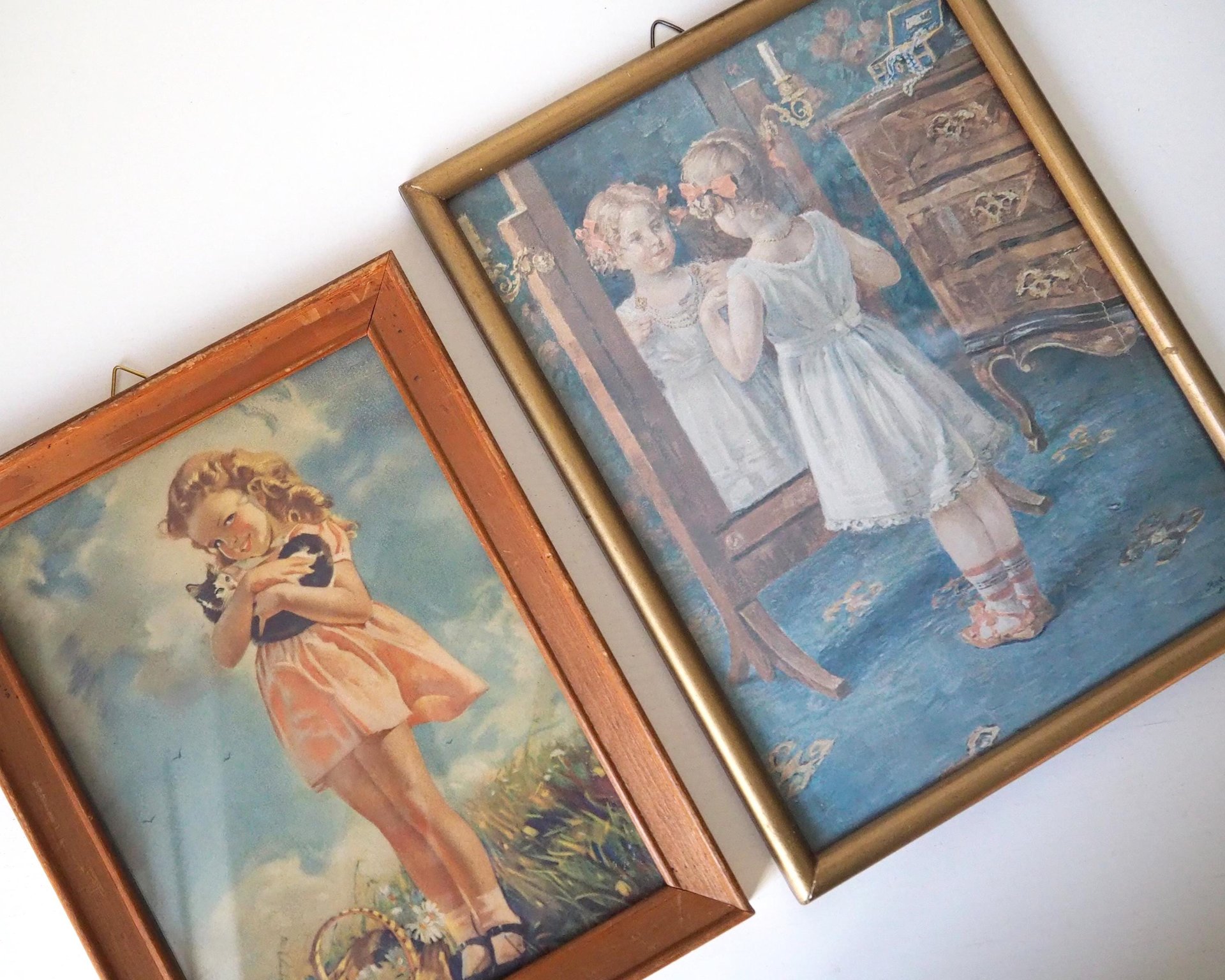 Vintage wall art set | Framed vintage prints for a nursery or a little girl's room | Vintage prints | Framed vintage prints