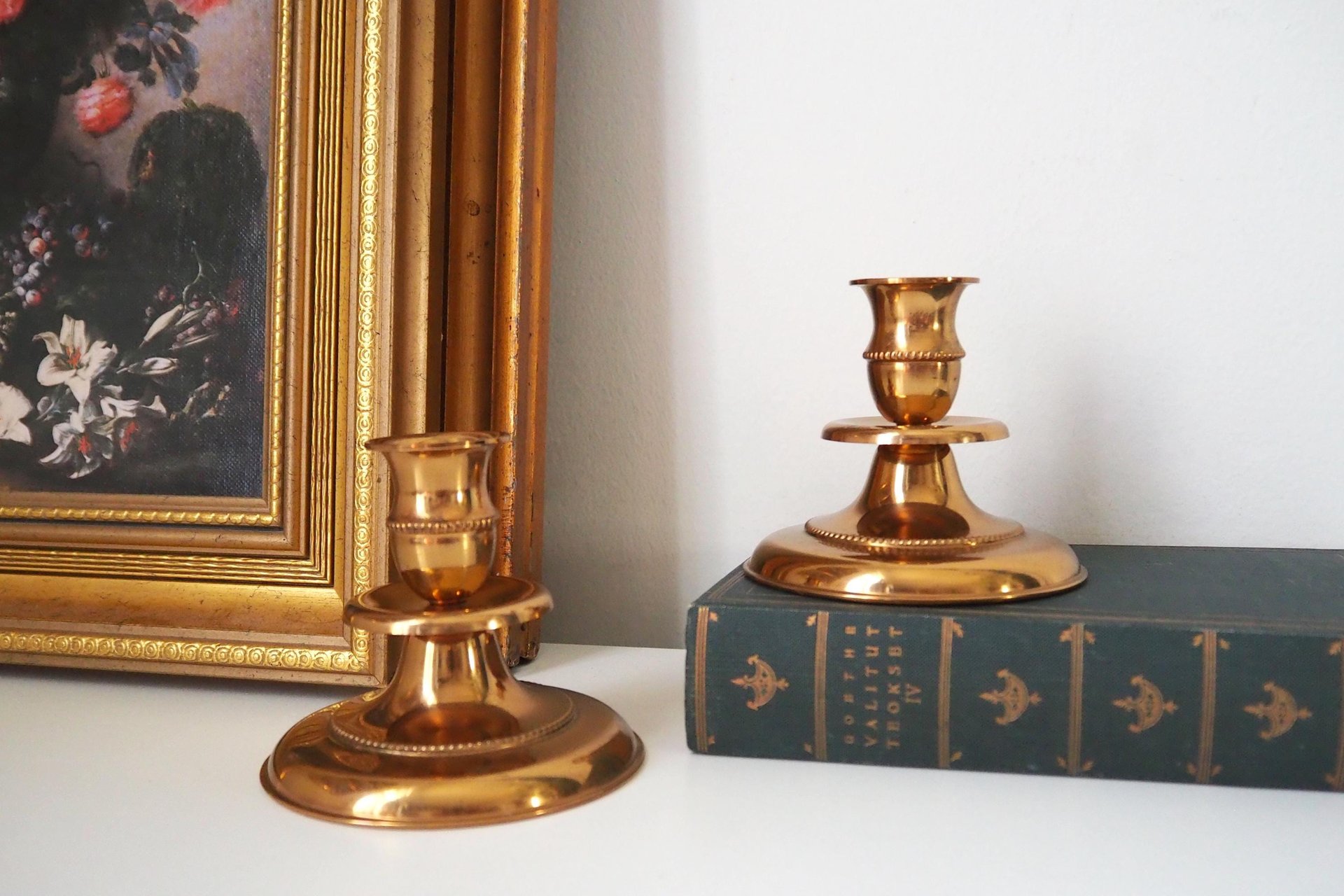 Pair of vintage candlestick holders | Gold plated candlestick holders | Simple candlestick holders | Made in Finland