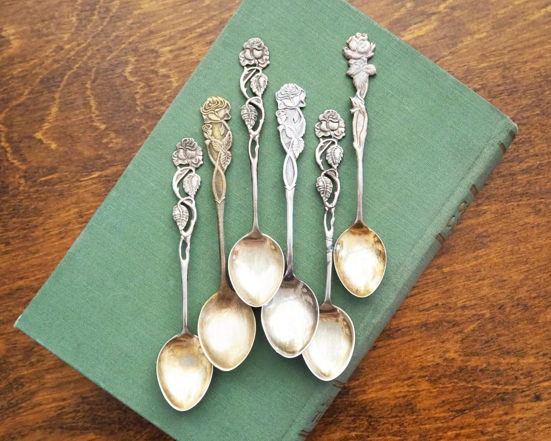 Set of six vintage teaspoons | Small silver plated teaspoons | Mismatched teaspoon set | Vintage rose teaspoons