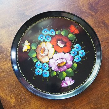 Vintage floral metal tray | Large handpainted floral tray | Vintage Russian floral tray | Vintage Zhostovo tray