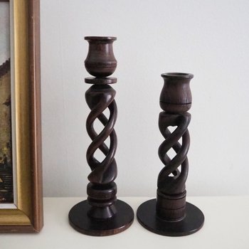 Pair of vintage candlestick holders | Wooden candlestick holders | Vintage wood candlestick holders | Candlestick holder pair