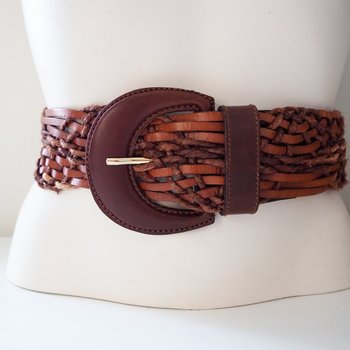 Vintage leather belt | Braided leather belt | Brown leather belt | Made in Italy