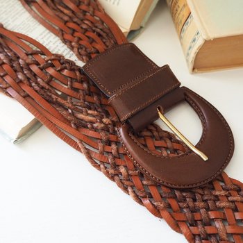 Vintage leather belt | Braided leather belt | Brown leather belt | Made in Italy