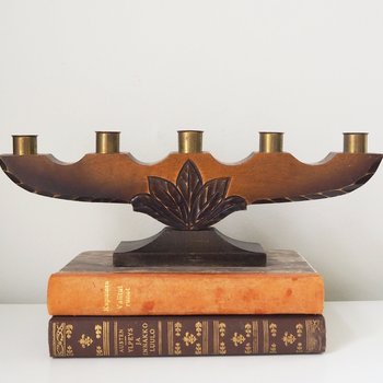 Vintage wooden candelabra | Wooden candelabra | Five arm wooden candlestick holder