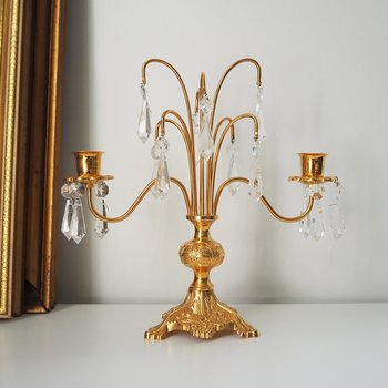 Vintage crystal candelabra | Vintage two arm candelabra | Gold plated candelabra | Vintage candelabra