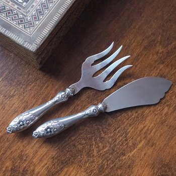 Vintage serving utensils | Small alpacca silver serving utensils | Vintage serving set | Alpaca silver serving utensils