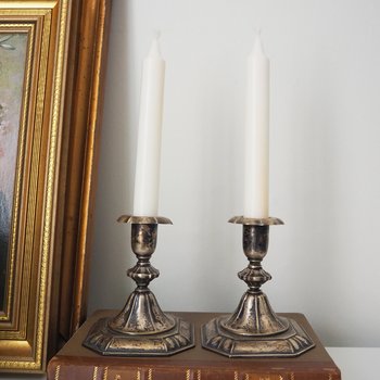 Set of two vintage candlestick holders | Silver plated candlestick holders | Ornate silver candlestick holders | Made in Finland