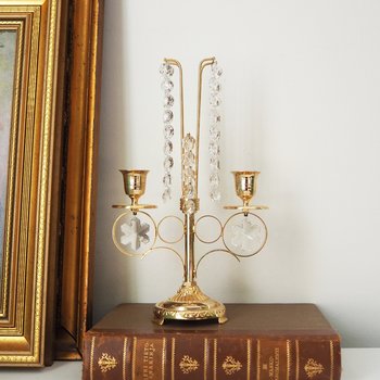 Vintage crystal candelabra | Vintage two arm candelabra | Gold plated candelabra | Vintage candelabra