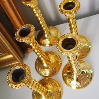 Set of five vintage candlestick holders | Gold plated candle holders | Vintage candle holder set | Made in England