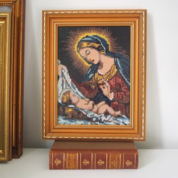Vintage needlepoint wall art | Religious needlepoint | Scandinavian wall art | Needlepoint wall hanging | Wool needlepoint