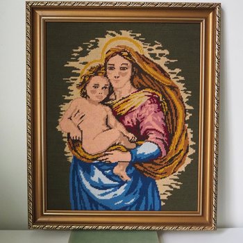 Vintage needlepoint wall art | Religious needlepoint | Scandinavian wall art | Needlepoint wall hanging | Wool needlepoint