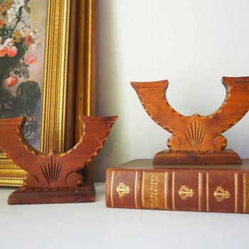 Set of two vintage wooden candlestick holders | Wooden candle holders | Rustic wooden candlestick holders