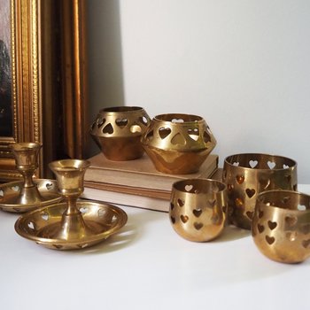 Vintage brass candle holder set | Heart candleholders | Vintage brass candlestick holders | Brass tealight holders | Candleholder sets