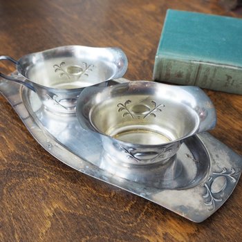 Vintage alpacca creamer and sugar bowl set | Vintage alpacca silver creamer and sugar set | Vintage creamer and sugar bowl set