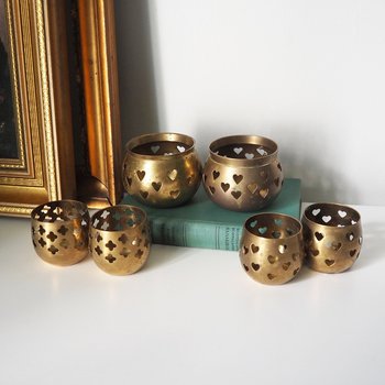 Vintage tea light holder sets | Heart candleholders | Vintage brass tea light holders | Brass tealight holders | Candleholder sets