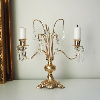 Vintage crystal candelabra | Vintage two arm candelabra | Gold plated candelabra | Vintage candelabra