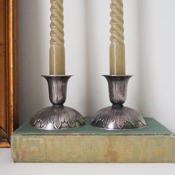 Pair of vintage candlestick holders | Alpacca silver candlestick holders | Floral alpacca silver candlestick holders