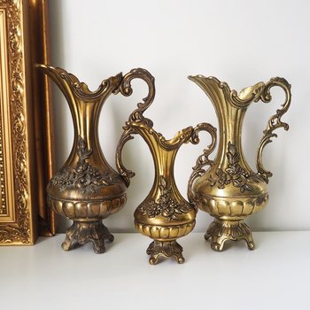Set of three vintage vases | Brass tone pitchers | Italian brass tone vases | Made in Italy | Vintage pitchers