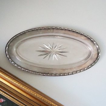 Vintage alpacca silver trinket dish | Alpacca silver and crystal dish | Alpacca silver trinket dish | Crystal dish