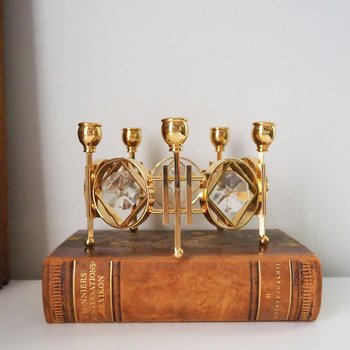 Vintage crystal candelabrum | Round vintage candelabra | Gold plated candelabra | Vintage candelabra with crystals