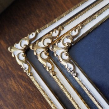 Set of three vintage photo frames | Set of three matching vintage frames | Vintage brass picture frames | Brass and white frames