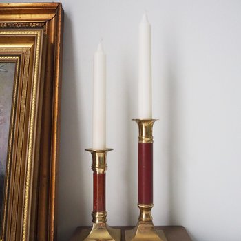 Pair of vintage candlestick holders | Brass candlestick holders | Tall brass candlestick holders | Mismatched candlestick holders