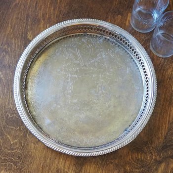 Vintage silver plated tray | Vintage tray with a raised edge | Silver plated serving tray with a cutout rim | Vintage decorative tray