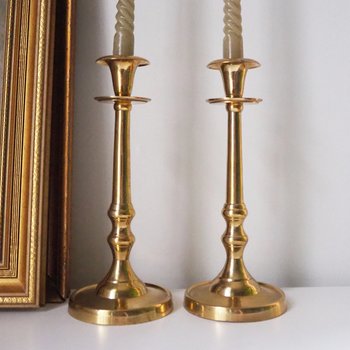 Pair of vintage candlestick holders | Brass candlestick holders | Tall brass candlestick holders