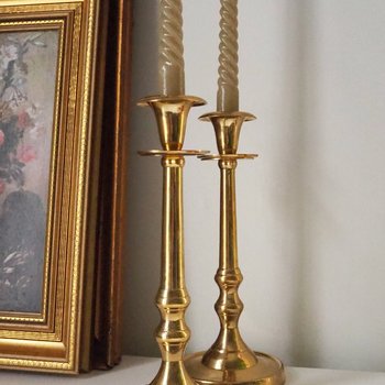 Pair of vintage candlestick holders | Brass candlestick holders | Tall brass candlestick holders