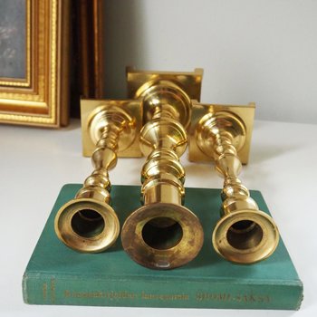 Vintage candlestick holder set | Candlestick holders | Vintage brass candlestick holders and candle snuffer | Made in Japan