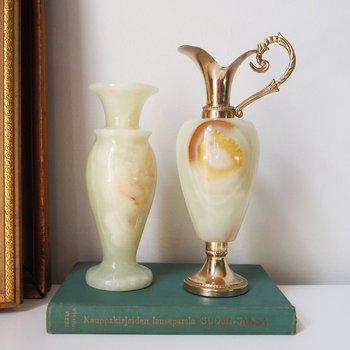 Set of two vintage vases | Onyx vase and pitcher | Vintage bud vase | Vintage single flower vases | Vintage marble vases | Made in Italy