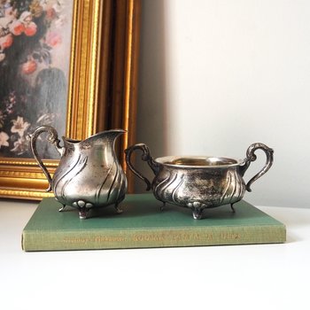 Vintage alpacca creamer and sugar bowl set | Vintage alpacca silver creamer and sugar set | Vintage creamer and sugar bowl set