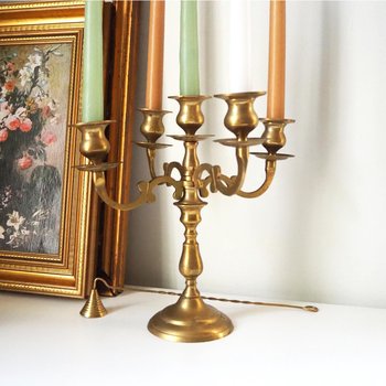 Vintage five arm candelabra | Brass candelabra | Five arm candlestick holder | Vintage candelabrum | Brass candelabrum set | Candle snuffer
