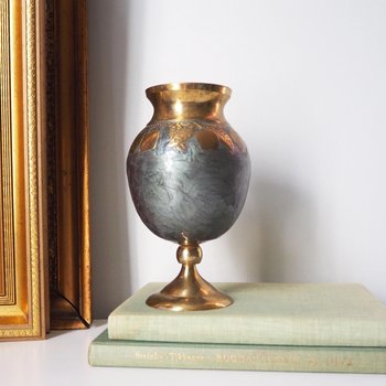 Vintage brass vase | Enameled vase with a fruit motif | Vintage vase | Brass and enamel vase | Chunky vase | Brass vase