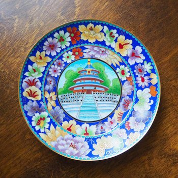 Vintage Cloisonné plate | Enameled brass plate | Vintage decorative plate | Cloisonné plate