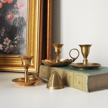 Set of three mismatched vintage candlestick holders | Small candlestick holders | Vintage brass candle holders | Mismatched candle holders