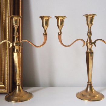 Vintage three arm candelabrums | Set of two brass candelabrums | Three arm candlestick holders | Vintage candelabrum | Brass candelabrums