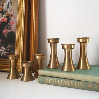 Set of six vintage candlestick holders | Solid brass candlestick holders | Vintage brass candle holders | Matching candle holder set