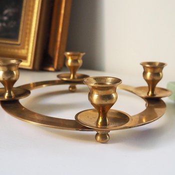 Vintage brass candelabra | Brass candelabra | Four arm brass candlestick holder | Vintage candelabrum | Round candlestick holder