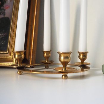 Vintage brass candelabra | Brass candelabra | Four arm brass candlestick holder | Vintage candelabrum | Round candlestick holder