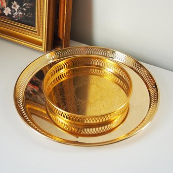 Set of two vintage gold plated trays | Scandia Guld trays | Vintage trays with a raised edge | Gold plated serving trays with a cutout rim