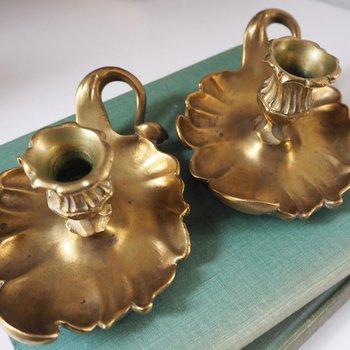 Set of two vintage chamber candlestick holders | Chamber candlestick holders | Antique bronze candleholders | Antique chamber candle holders